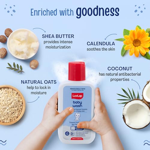 Image of LuvLap Baby Wash-100ml, With Milk Protein, Oatmeal, Shea Butter and Vitamin E, Soap free,Baby Wash for Baby Bath, pH Balanced & Paraben free Natural Baby Wash, Dermatologically Tested