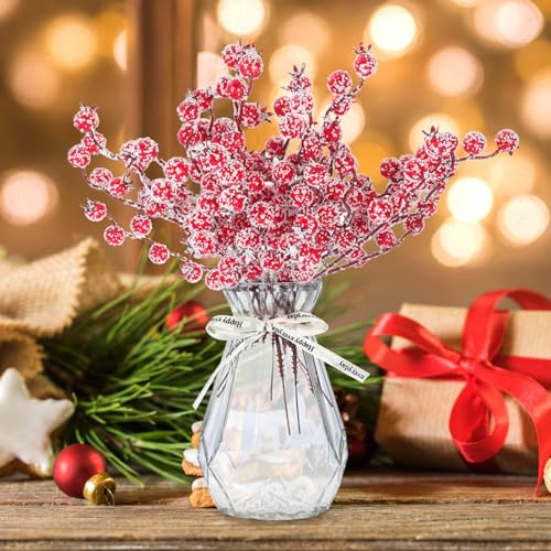 Baies rouges artificielles 10 pièces branche de simulation de Noël UKCOCO - 7