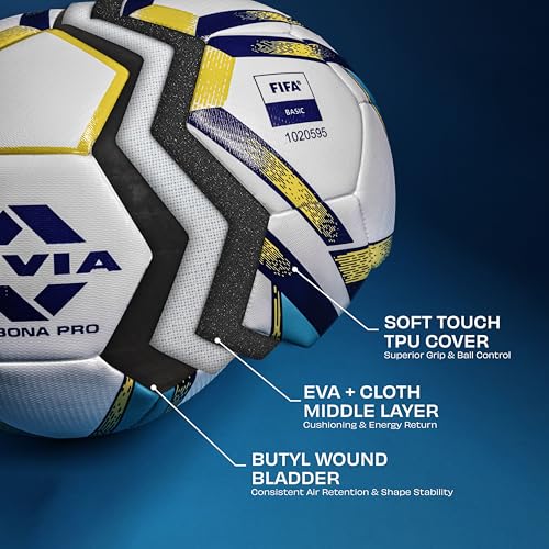 Image of Nivia Rabona Pro Football, 32 Panel, Glossy TPU Stitched, Suitable for Soft & Dry Ground, Hard Ground with Grass & Artificial Turf, International Match Ball (White, Size - 5)