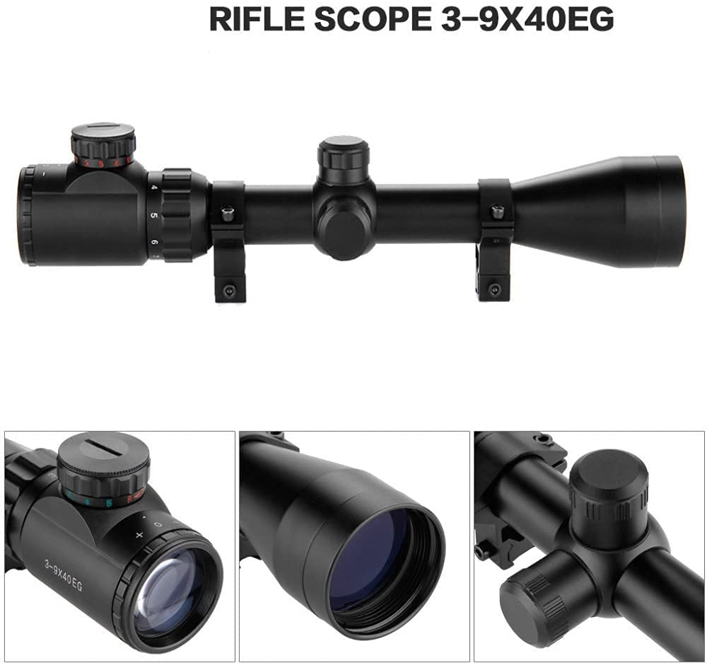Lunette 3-9x40 - Réticule Mil-Dot - Anti-buée - Points de visée Rouges ou Verts avec 20mm Montures