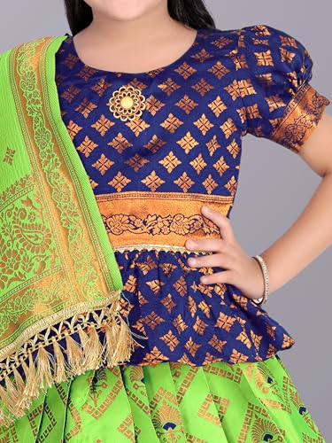 Image of Girls Pattu Pavadai Ready to Wear Lehenga, Blouse & Dupatta Set - Heavy Jacquard Fabric, Fully Stitched