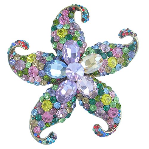 Image of Charming 3.15 inch Austrian Crystal Starfish Brooch Pin Pendant Wedding Prom BZ4824