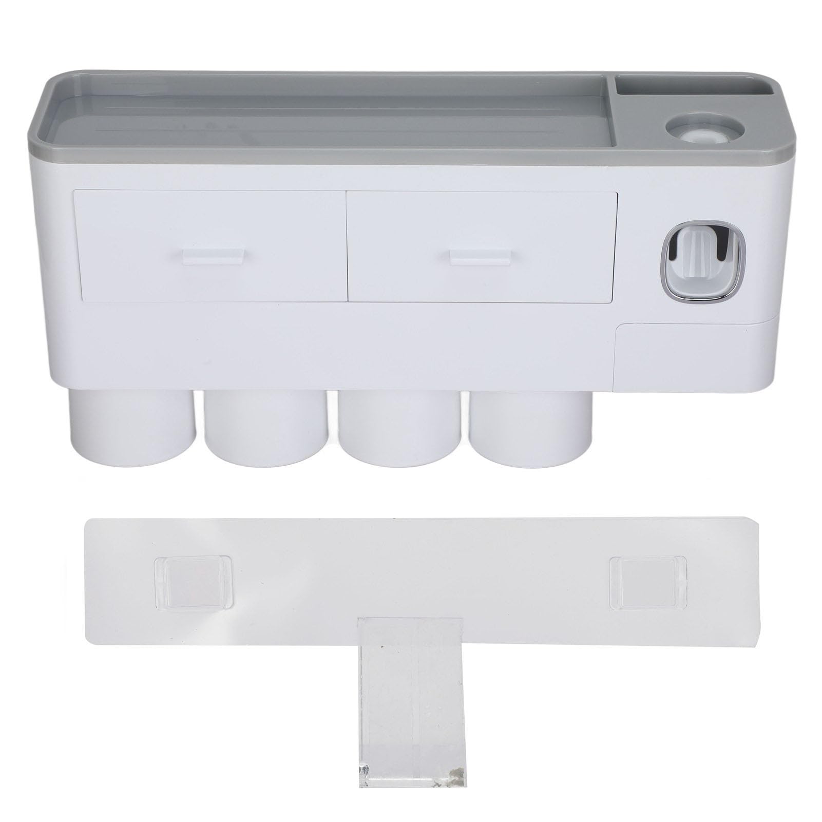 Wandmontierter Zahnbürstenhalter, PP-ABS-Zahnbürstenhalter-Set mit Automatischem Zahnpastaspender, Magnetischem Tassenschubladen-Aufbewahrungsregal, Organizer ohne Bohrer für den