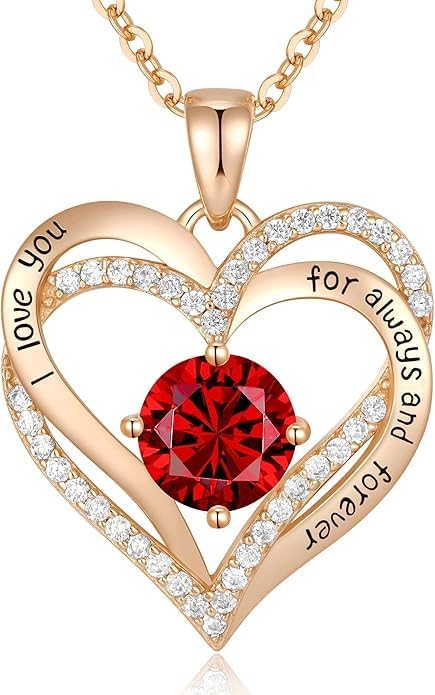 Forever Love Heart Necklaces for Women, Wedding Anniversary, Valentines, Birthday Mothers Day Gifts for Mom, Wife, S925 Silver Jewelry with Birthstone Pendant
