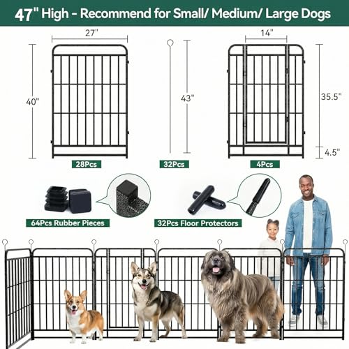 Image of Dog Fence Outdoor for Yard 32 Panels 47'' Rustproof Metal Dog Playpen