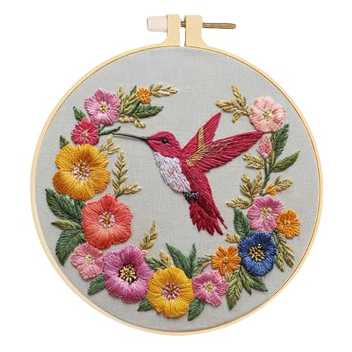 Image of Huacan Embroidery Kit for Beginners Adults Includes Stamped Flower Pattern, Hoop, Color Threads,Tools,Easy to Follow Instruction