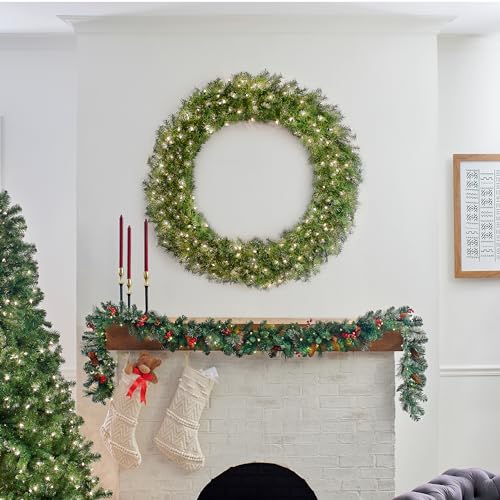 Image of National Tree Company Pre-Lit Artificial Christmas Wreath, Green, Norwood Fir, White Lights, Christmas Collection, 48 Inches