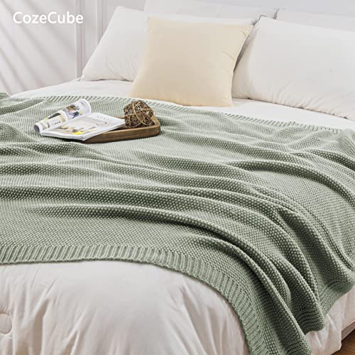 CozeCube Sage Green Throw Blanket for Couch, Soft Cozy Cable Knit Throw for Bed Sofa Living Room, Lightweight Warm Decorative Farmhouse Christmas Blanket, 50"x60", Sage Green