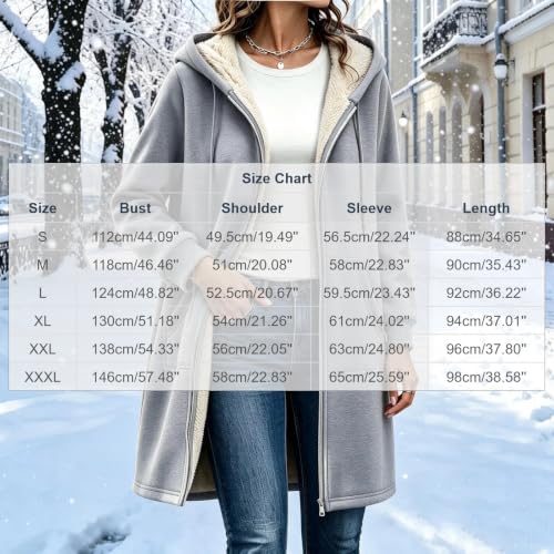 Women Zip Up Long Hoodies Sherpa Fleece Lined Warm Hooded Coat with Pockets - image 5