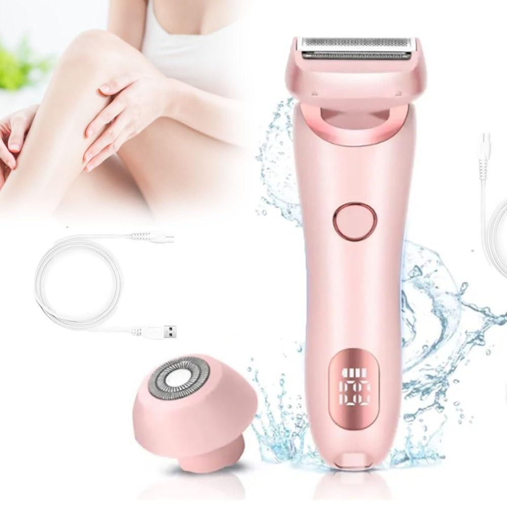 2-in-1 Elektrorasierer für Damen, Rasierer, Elektrorasierer, Damenrasierer, digitales Display, Rasierer, Nass- und Trockenanwendung, für Achsel/Beine/Arme (Rosa)