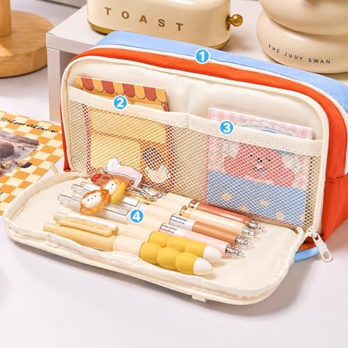Image of Cute Food Pencil Case 4 Layer with 3 Compartment Cute Aesthetic for Kids Large Capacity Pencil Pouch Multifunctional Pouch for School Kids Cute Quirky Stationary Gift (Cute Food Pencil Case-Yellow)