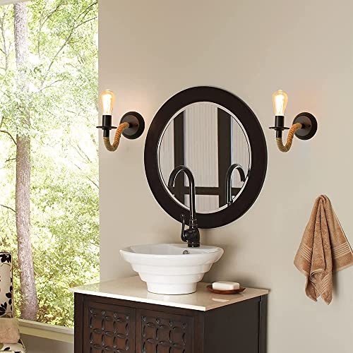 2Packs Applique Murale Vintage, Lampe Murale Corde de Chanvre, E27 Rétro Applique Murale Interieur pour Couloir Loft Chambre Café Bar (sans Ampoule) - Image 8