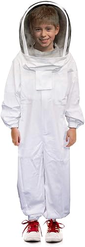 Miniatura 8 de Luwint Trajes de apicultura ventilados de cuerpo completo para niños, traje de apicultor de abeja de algodón con capucha de velo de esgrima