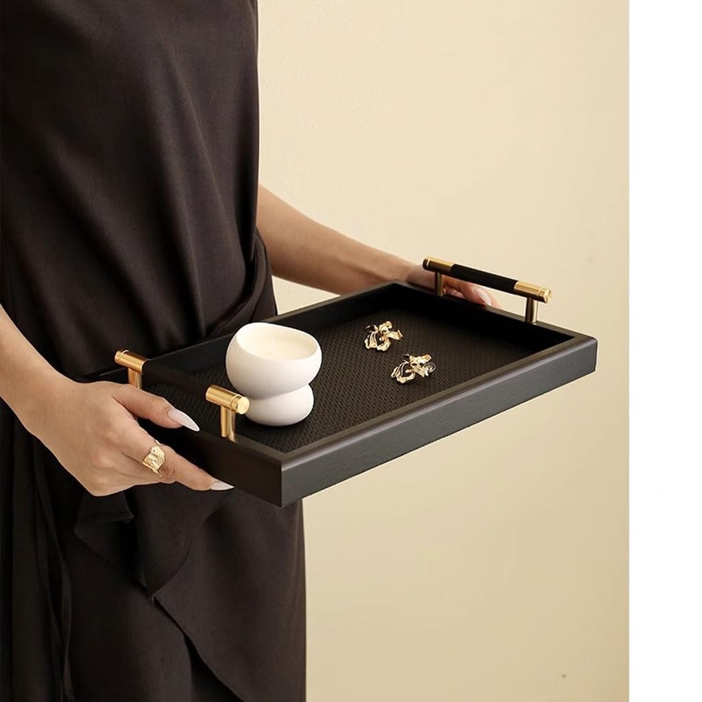 Bandejas Servir Comida Bandeja De Aromaterapia Rectangular Sencilla For La Entrada Decorativa Cuero Trenzado Mesa Cama