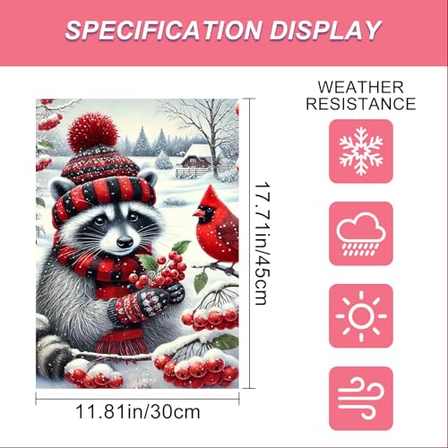 Image of BlissYard Garden Flag Raccoon Red Scarf Winter 12x18 Inch Polyester