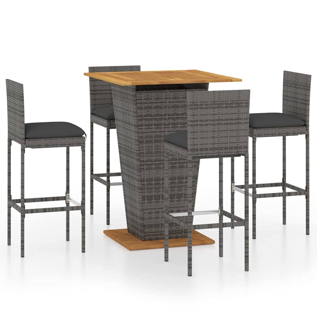 vidaXL Ensemble de Bar de Jardin 5 pcs et Coussins Mobilier de Terrasse Salon de Jardin Table et Chaises de Patio Extérieur Résine Tressée Gris