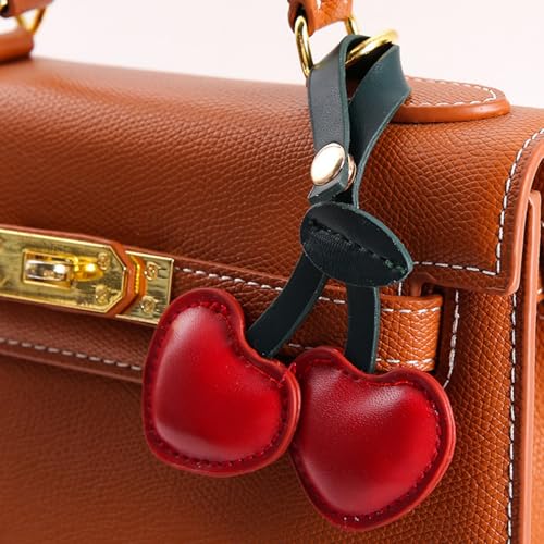 Brown Bear Bag Charm,2PCS Cute Leather Charms for Handbags Bag, Backpack, Car,Cherry PU Key Bag Accessories Charms Gift for Girls Women.4