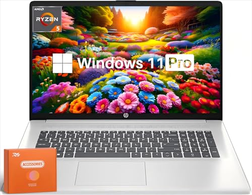 Image of HP 17 Business Laptop, 17.3 inch HD+ Display, AMD Ryzen 5 7530U Processor, 64 GB RAM, 2 TB SSD, Wi-Fi 6, BrightView, Webcam, Windows 11 Pro, with Lifetime Microsoft Office+Designed Accessories