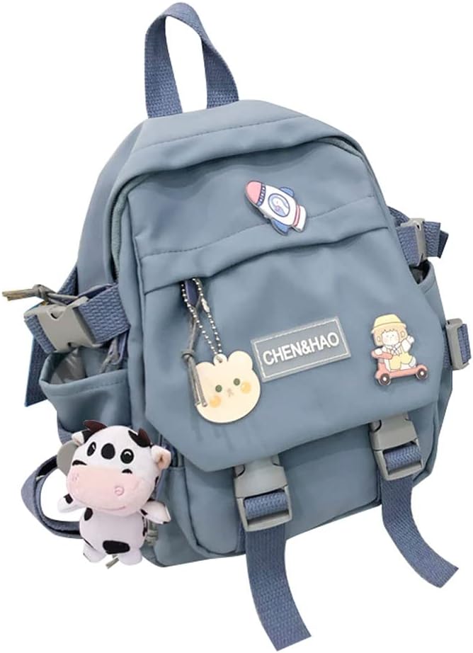 Eagerrich Cute Mini Backpack with Cute Pin Accessories Plush Pendant Aesthetic Mini Backpack for School (Blue-2, 10.5X9X3 inches)