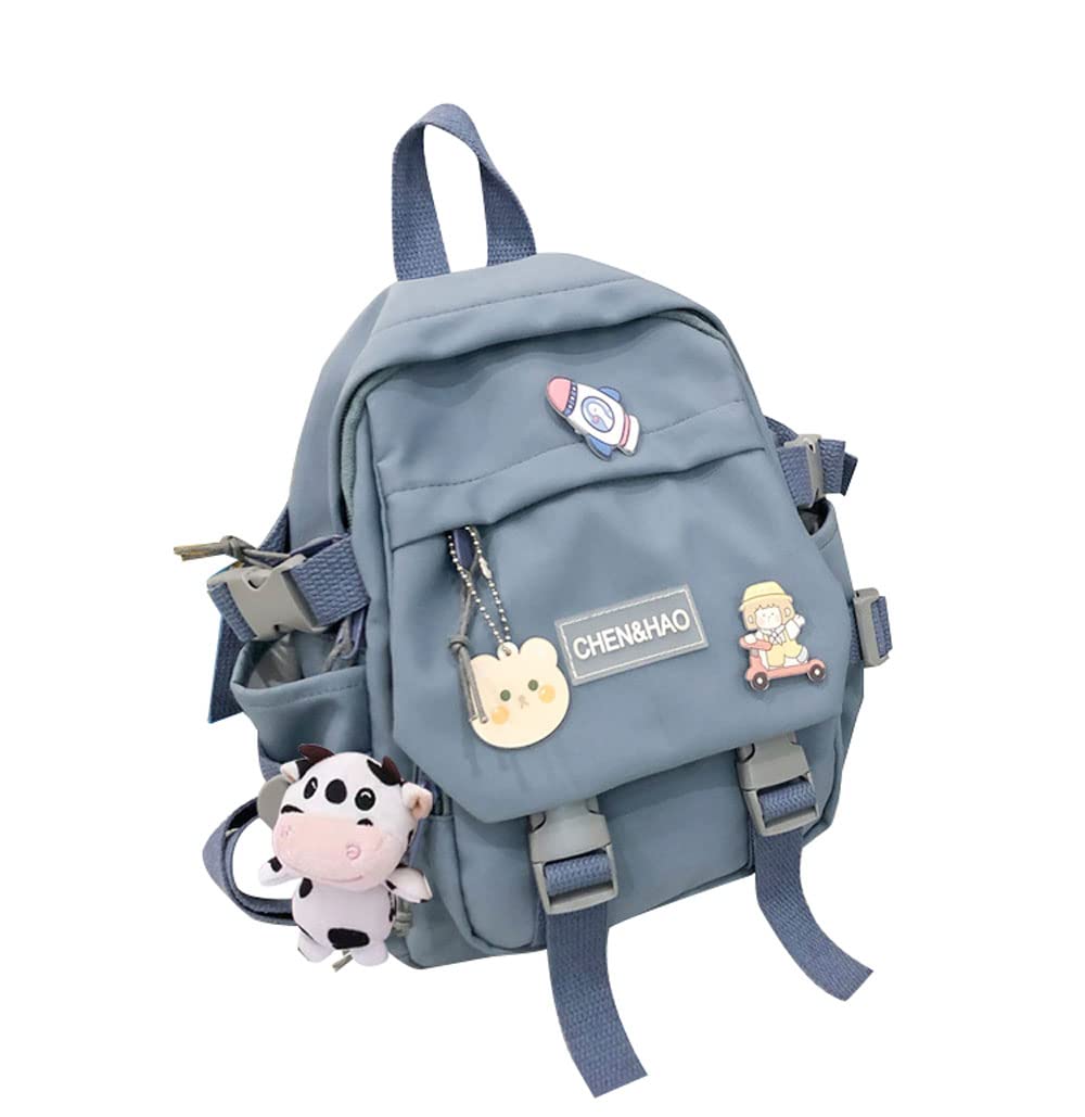 Eagerrich Cute Mini Backpack with Cute Pin Accessories Plush Pendant Aesthetic Mini Backpack for School (Blue-2, 10.5X9X3 inches)
