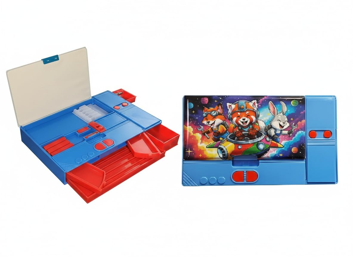 YBN Plastic Box - Jumbo Size Multi-Functional Super Hero Cartoon Theme Pencil Box Geometry Box with Integrated Sharpner for Boys Girls Kids (Superhero)-image-39