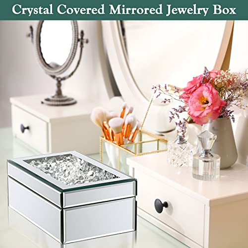 Kenning Luxury Silver Crushed Diamond Glass Mirrored Mirrored Jewelry Box Organizer Storage For Women Jewelry Ring Luxury Organizer Box #TOP6