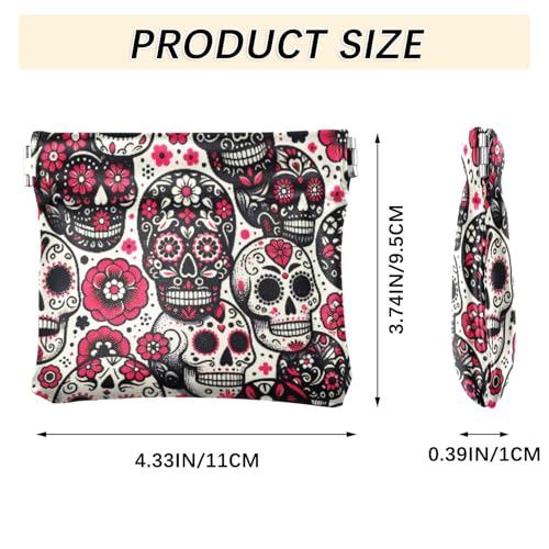 Dia De Muertos Skulls Coin Purse Leather Pouch Change Purse, Squeeze Coin Pouch for Cards, Keys & Lipsticks, Unisex3
