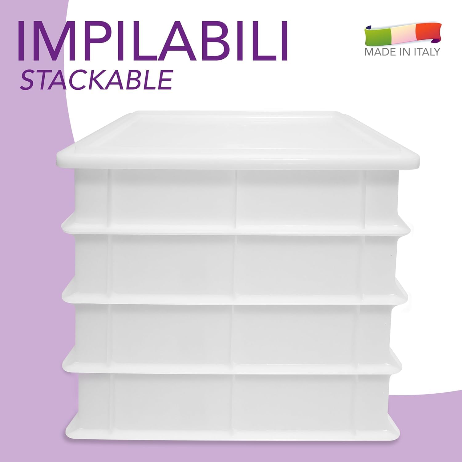 LUNEDA Set 2 Cassette Lievitazione + 1 Coperchio 40 x 30, Contenitore Pizza e Pane Made in Italy per Lievitazione Impasto Pizza Sovrapponibile, Vaschette Portaimpasto in Polietilene 12 L