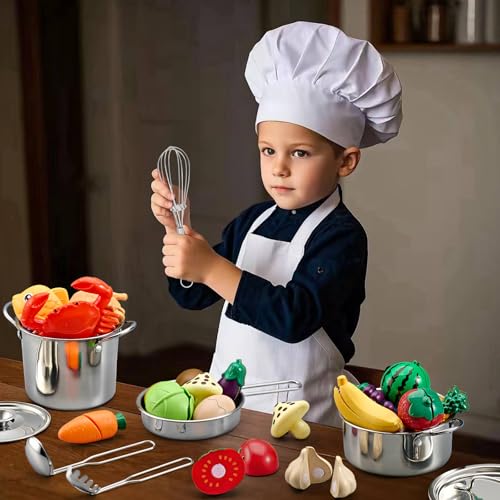 image for TikOnsYol 13Pcs Kids Pretend Play Kitchen Accessories Pots and Pans Pl