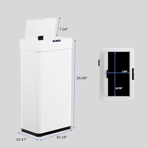 Miniatura 2 de TLSUNNY Basurero automático sin contacto con sensor de movimiento de 16 galones, contenedor inteligente de acero inoxidable cepillado, con soporte