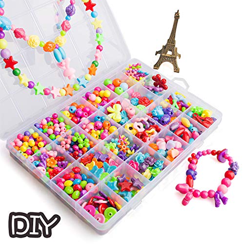 MERIT OCEAN Set de Perlas Abalorios Perlas de Resina Acrílica Cuentas Redondas Fadeless Color para Pulseras Joyas DIY Manualid para Niños Niñas Regalo Pulsera Collar Anillo DIY Haciendo Kit