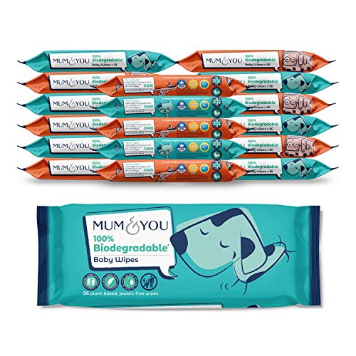 Mum & You Toallitas Húmedas para Bebé 100% Biodegradables, Veganas, Embalaje Reciclable, Paquete de 18, (1008 Toallitas) 99,4% Agua, 0% Plástico, Hipoalergénicas y Dermatológicamente Probadas.