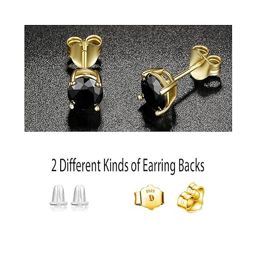 925 Sterling Silver Black Stud Earrings for Women and Men, Solitaire Cubic Zirconia Round & Princess Cut Heart-Shaped, 6mm2