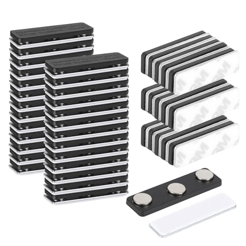 マグネット式ネームタグ60個、再利用可能なネームバッジホルダー、マグネット裏地付きメタルIDタグ、仕事、オフィス、イベント、会議用マグネットピン3本(ブラック)