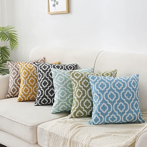 Trellis Jacquard Pillow Covers Set of 2 - Green Home Decor - Image 3