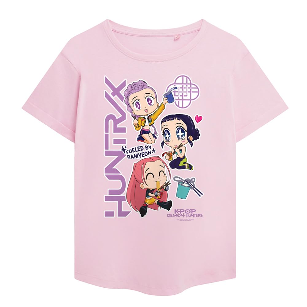 Kpop Demon Hunters Huntrix Chibi Ramyeon Ladies Fashion T Shirt, Pink, XX-Large