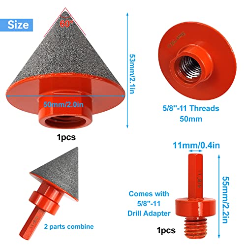 Yuanyuu BYA004A 3Pcs Diamond Beveling Chamfer Bits Set, Diamond Drill Bits For Ceramic With 5/8"-11 Drill Adapter, Tile Drill Cone Grinder Bit For Existing Holes Enlarging thumb #1
