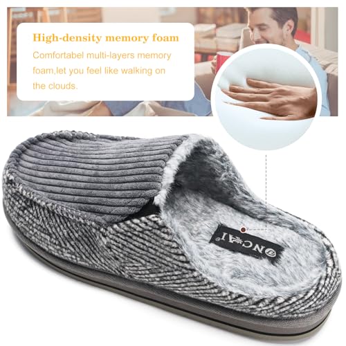 Image of ONCAI Mens Clog Slippers with Arch Support Stripe Faux Fur Cotton-Blend High-Density Memory Foam Warm House Slippers Slip-on Indoor Outdoor Rubber Sole Size 7-16