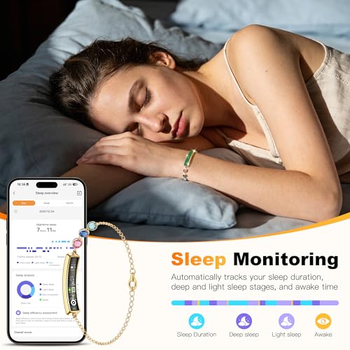Image of Smart Bracelet for Women - Fitness Tracker with Heart Rate, Sleep & Step Tracking, 1ATM Water Resistant, Multi-Sport Modes, Fitness Tracking Wearable with Free App, 2 Bands (Green&Gold)