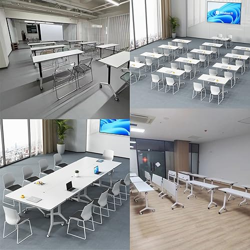 Mesa de oficina plegable, mesa de entrenamiento móvil con ruedas, mesa de conferencias, diseño moderno abatible, ideal para oficinas y espacios de reunión
