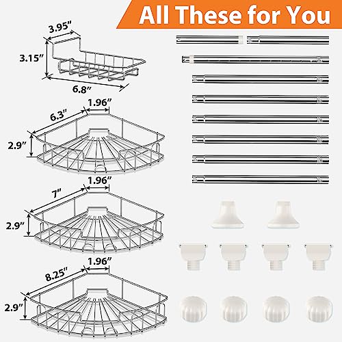 Image of YeYeBest 39-125 Inch Rustproof Shower Caddy Corner for Bathroom, Bathtub Storage Organizer with 4 Adjustable Baskets, Sliver