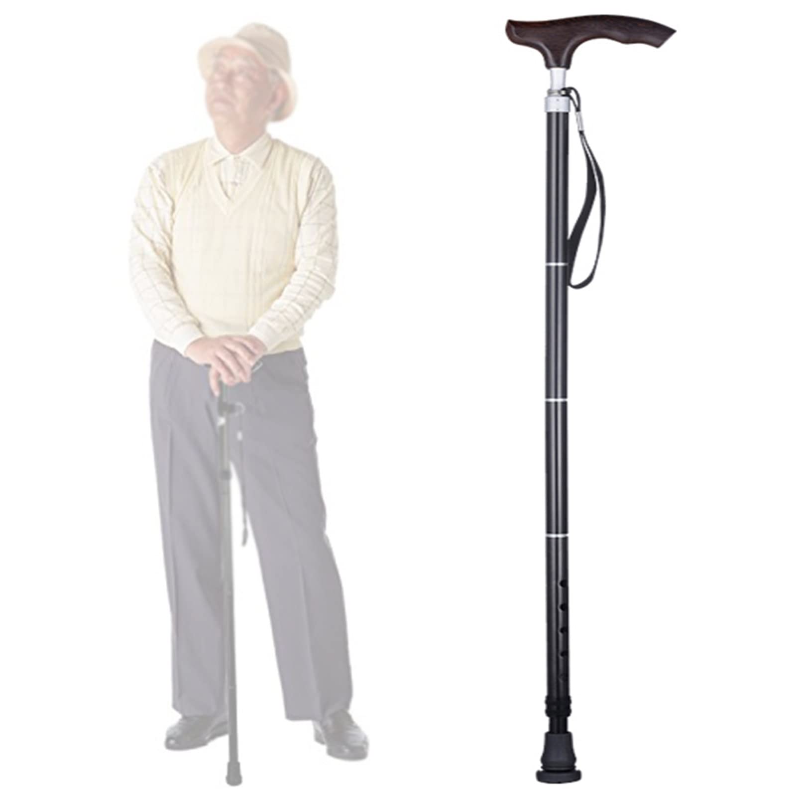 Crutches Muletas para Caminar Ajustable,Ergonómicos Muletas de Codo Plegable de Aluminio con Mango de Madera y Correa para la Muñeca,Agarre Cómodo,Soporta hasta 200kg (Color : Zwart)