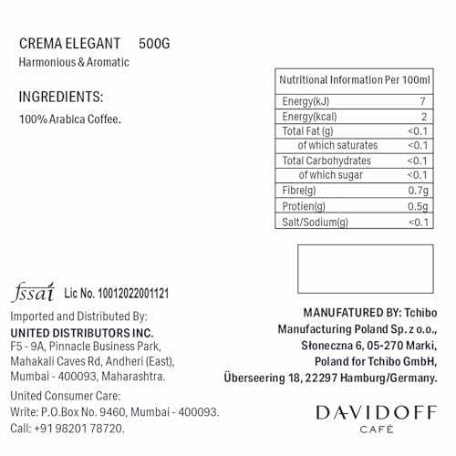 Image of Davidoff Crema Elegant Harmonious & Aromatic Whole Beans Coffee - 6 /12 Intensity - 100% Arabica - 500G