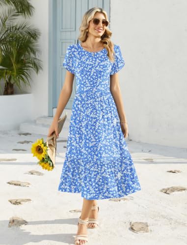 Image of Zeagoo Women Summer Midi A Line Dress Short Sleeve Casual Flowy Tiered Beach Long Sundress with Pockets 2026 Vacation Travel