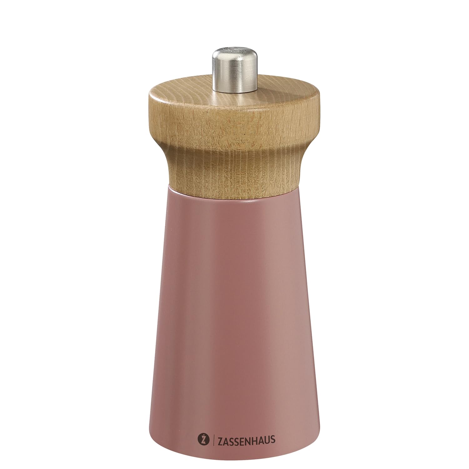 Zassenhaus Westerland Coral Salt Mill, Lacquered Beech Wood, Mill Head Made of Beech Wood, with Infinitely Adjustable High Performance Ceramic Grinder, Spice Mill for Salt, 12 cm, Diameter 5.4 cm