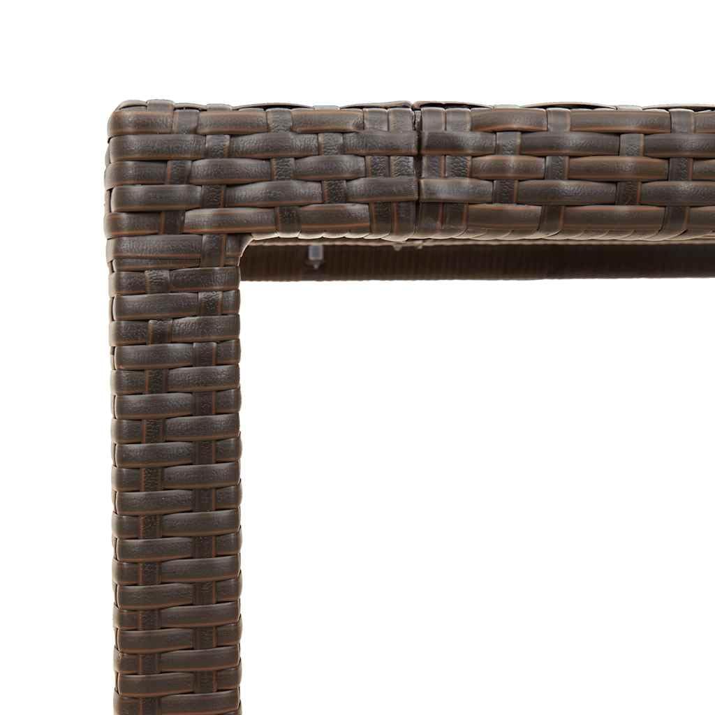 Mesa de jardín con tablero de cristal marrón, 90 x 90 x 75 cm, polirratán, polietileno, para exteriores, para terraza, muebles de jardín, marco de acero, duradera, resistente a la intemperie