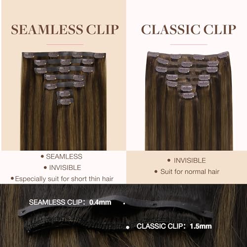 Image of GOO GOO Clip in Hair Extensions Real Human Hair, Remy Human Hair Extensions Clip ins for Women, Natural Human Hair, 16inch 110g 7Pcs, 2C /4E /6C Brown Sugar Swirl Highlights