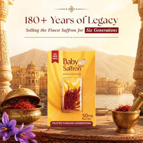 Image of Baby Brand Saffron Original Mongra Kesar /Keshar | Grade1 ISO3632 Tested | Rich Colour & Aroma | For Pooja Tilak, Pregnant Women, Kids, Food, PMS, Skin & Health | 50mg Each(Single-Use Pack) x 10 Pack
