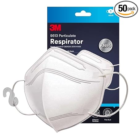 3M 9513 Respirator KN95 Comfort Design (Face Mask, 50 Units, White)