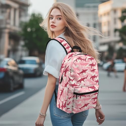 Kawaii Shark Graphic School Backpack for Kids 5-7 11-13, Cute Pink Camo Outdoor Backpack for Girls Boys Eco-Friendly Pink Schoolbag Lightweight Book Bag Laptop Backpack3